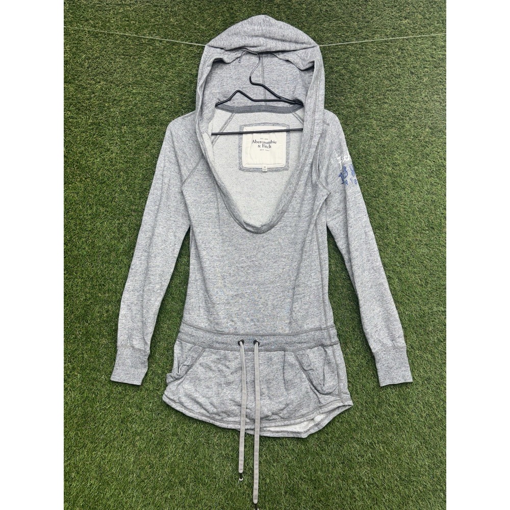 Vtg Abercrombie & Fitch Hoodie Dress Womens XS Gray V Neck Tunic Y2K Bella Swan